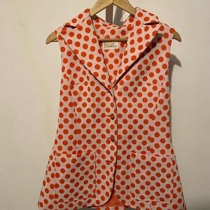 70s Orange Polka Dot Sleeveless Blazer